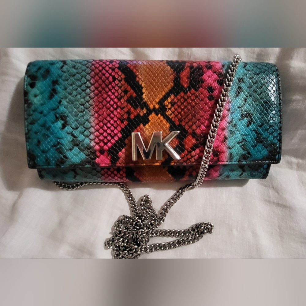 Michael Kors Multicolor Snake Print Chain Bag (Clutch, Mott ( New No Tag)